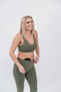 Jess Skipper smiling in Olive Green Co-Ord